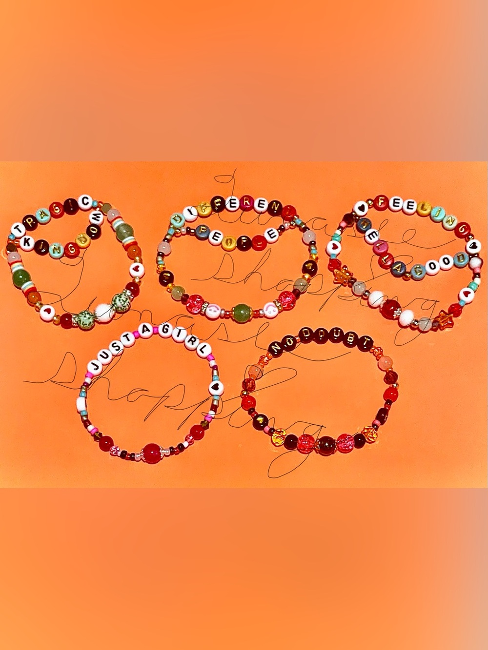 Handmade No Doubt Beaded Stretchy Bracelets